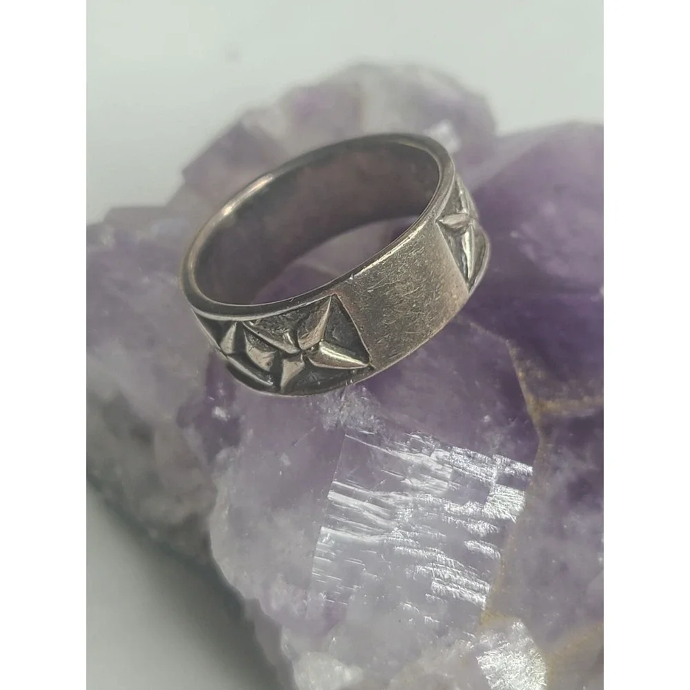 New Sterling Silver 925 Geometric Pattern Band Ring Size 7 4.5 g